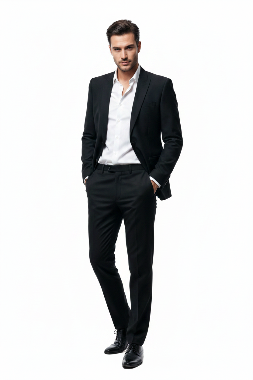 Men's Black Slim Fit Suit on Model