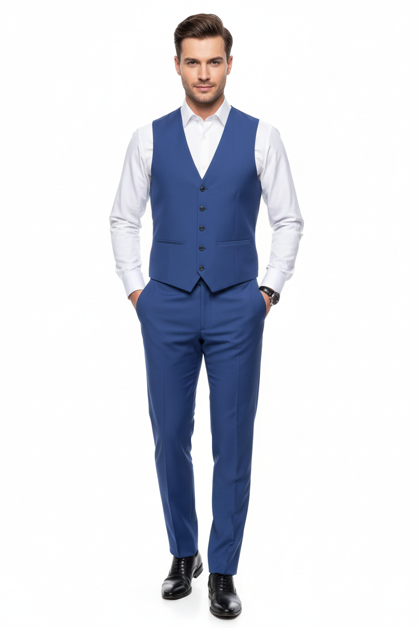 Men's Blue 2 Piece Suit - Full Body Model Shot