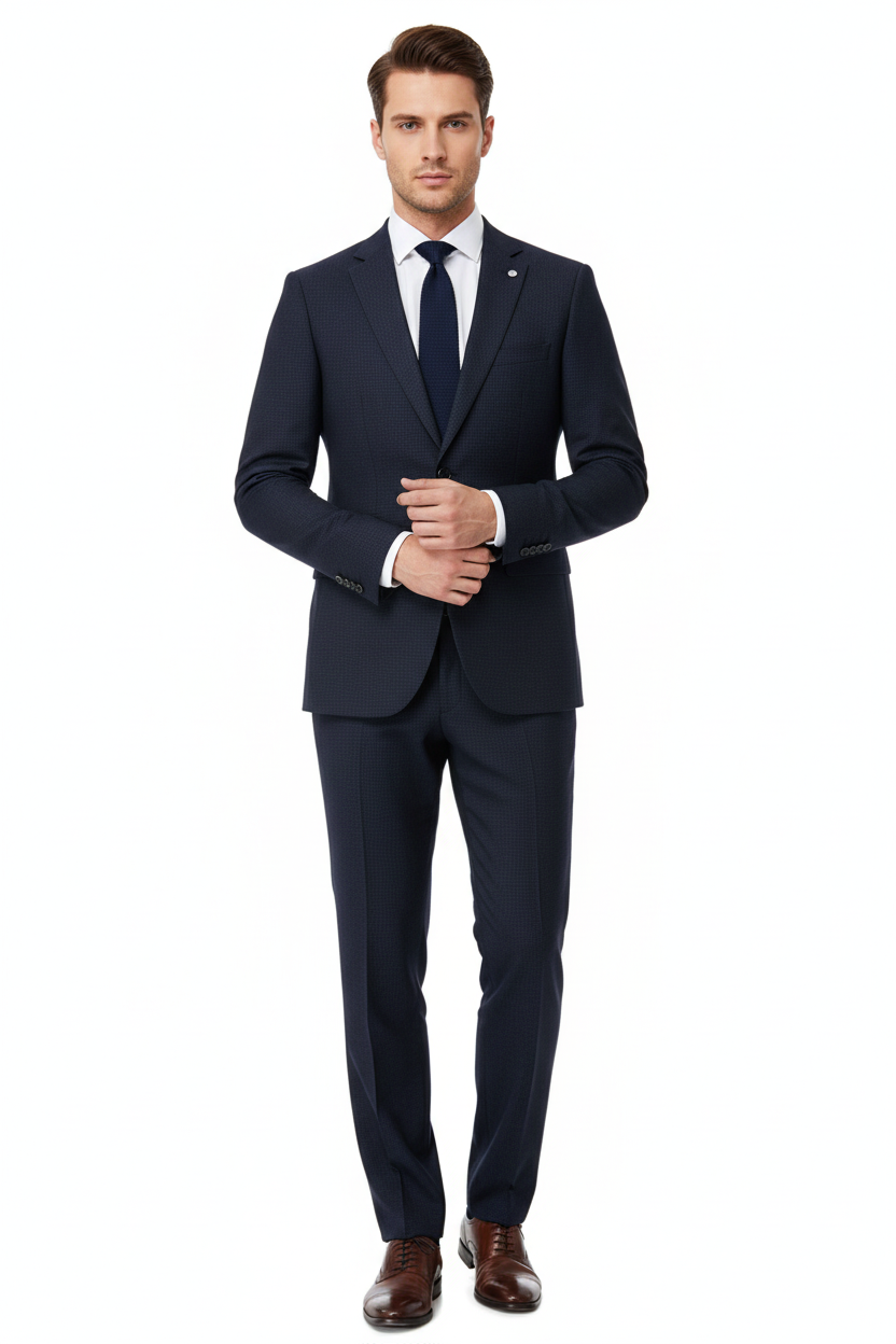 Men's Burton Navy Houndstooth Suit - Full Body