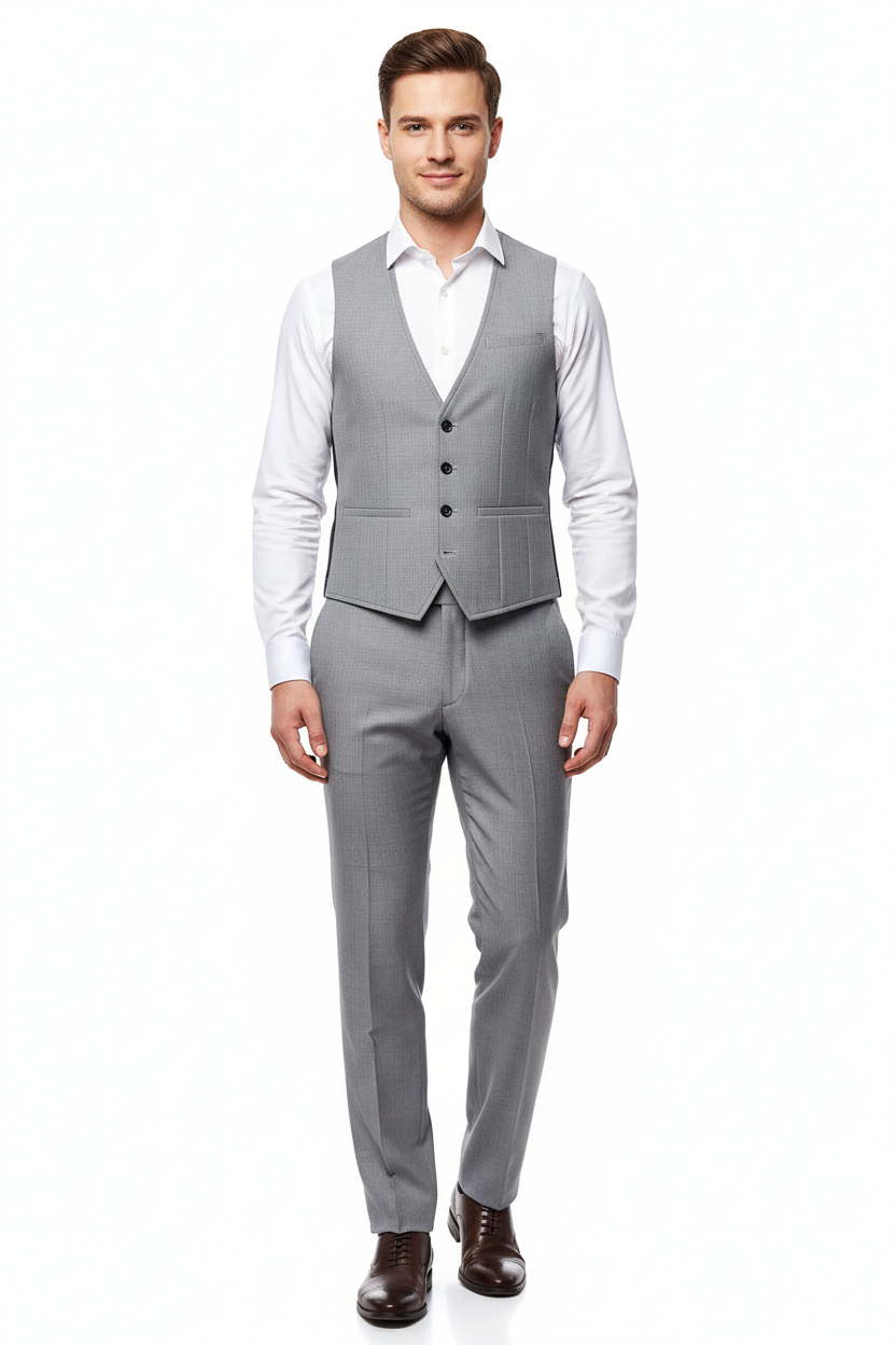 Men's Grey 2 Piece Suit - Full Body Model Shot