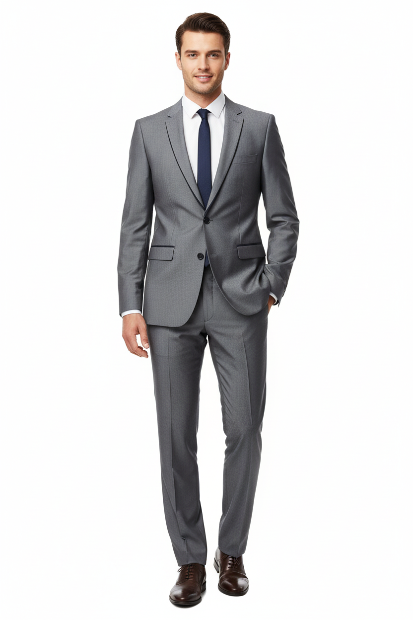 Men's Grey Shiny Slim Fit Suit - Full Body