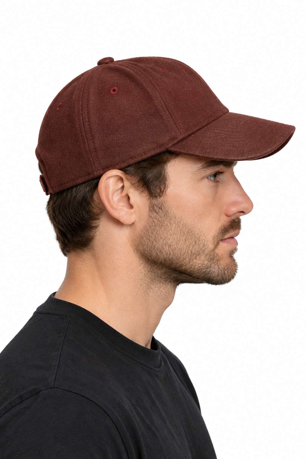 Model wearing the Burton cap from the side