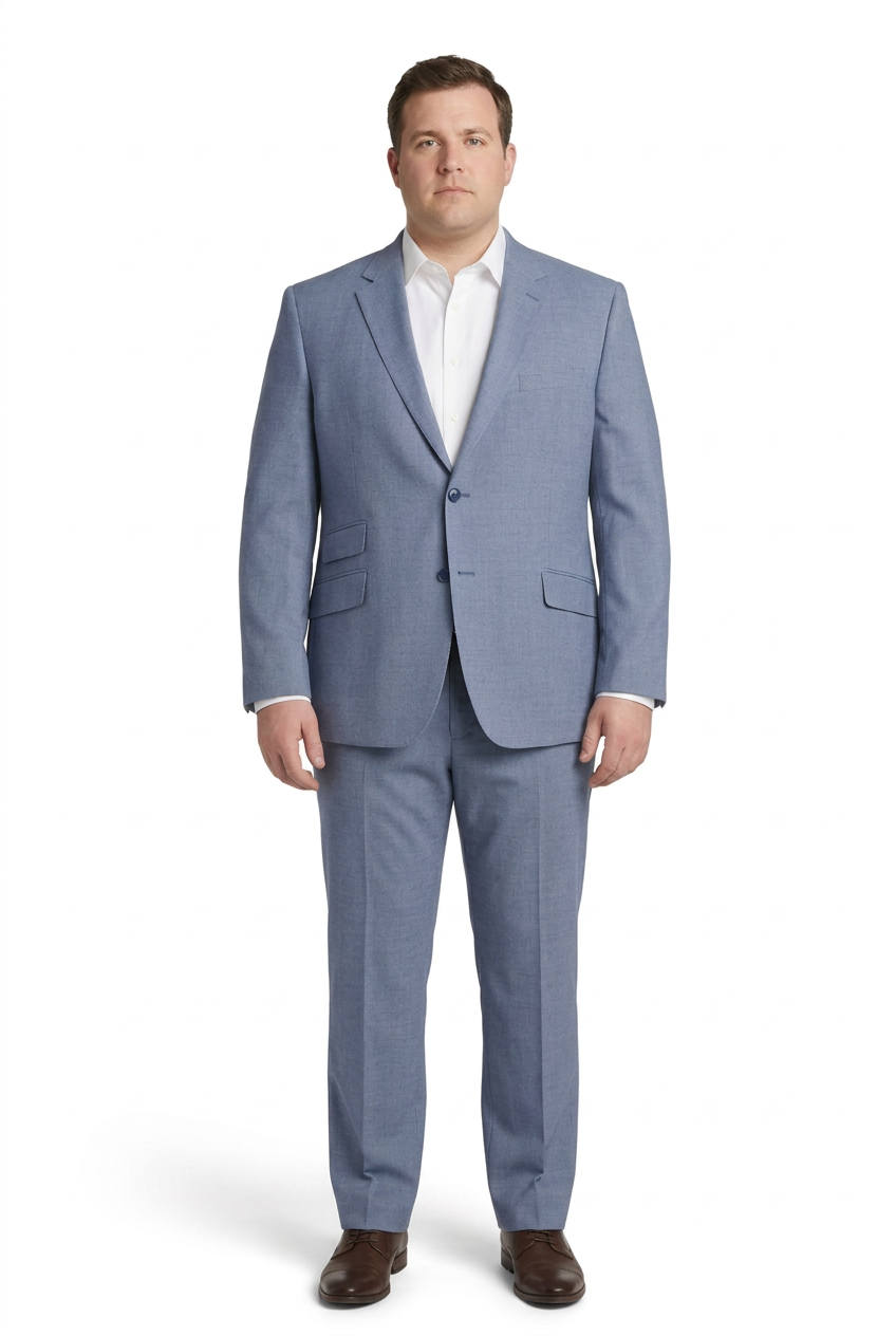Model wearing the suit with a closer full-body framing