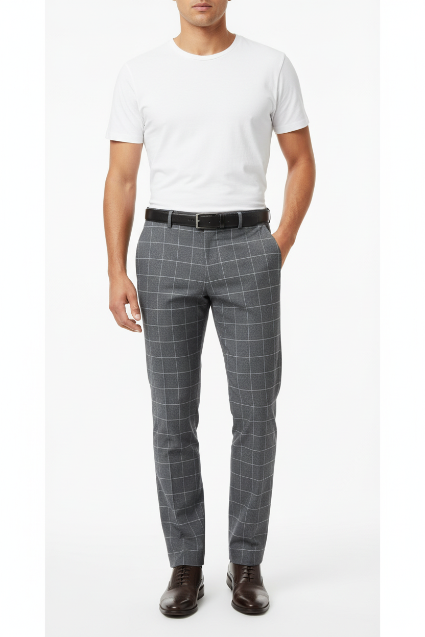 Model wearing trousers front