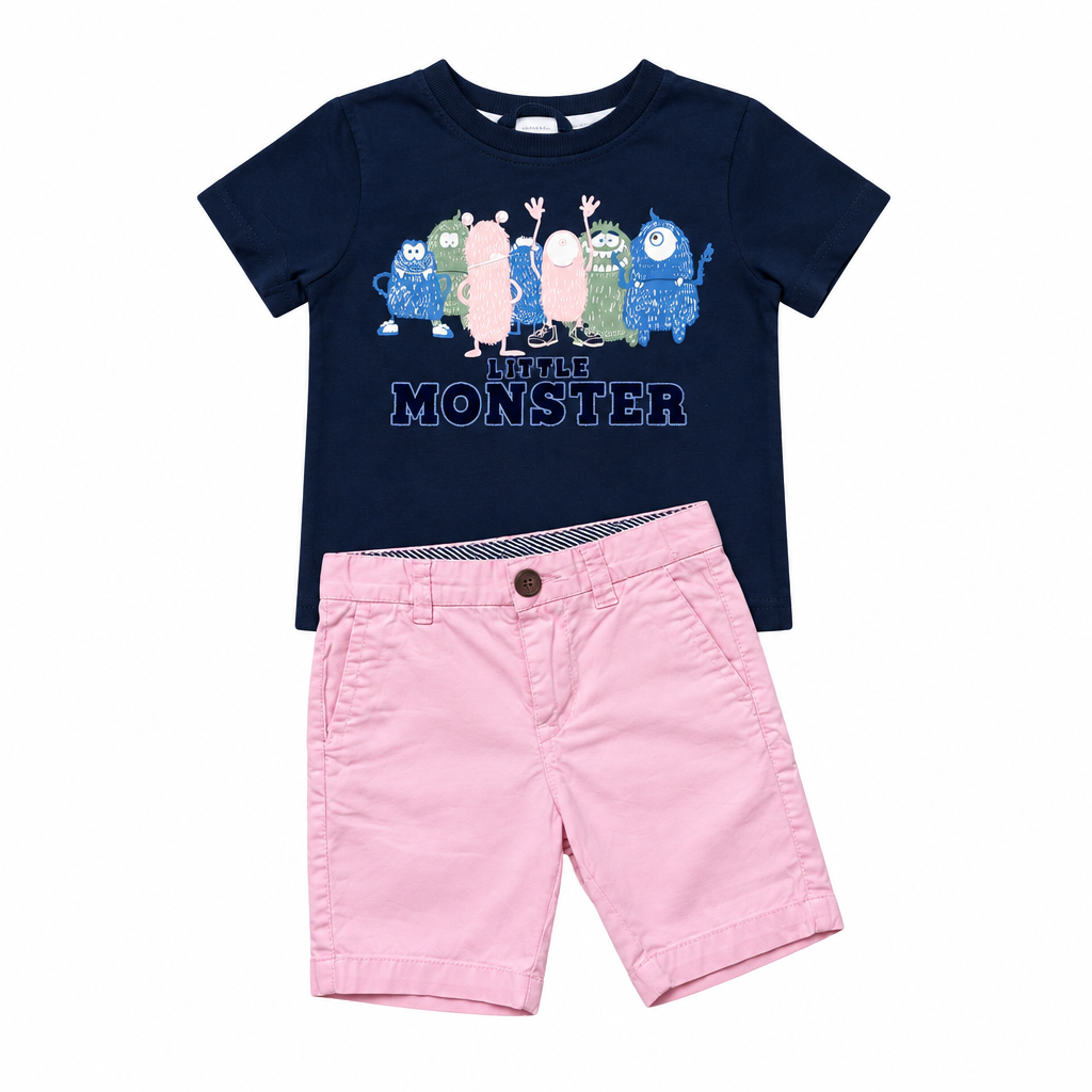Monster Tee & Pink Shorts