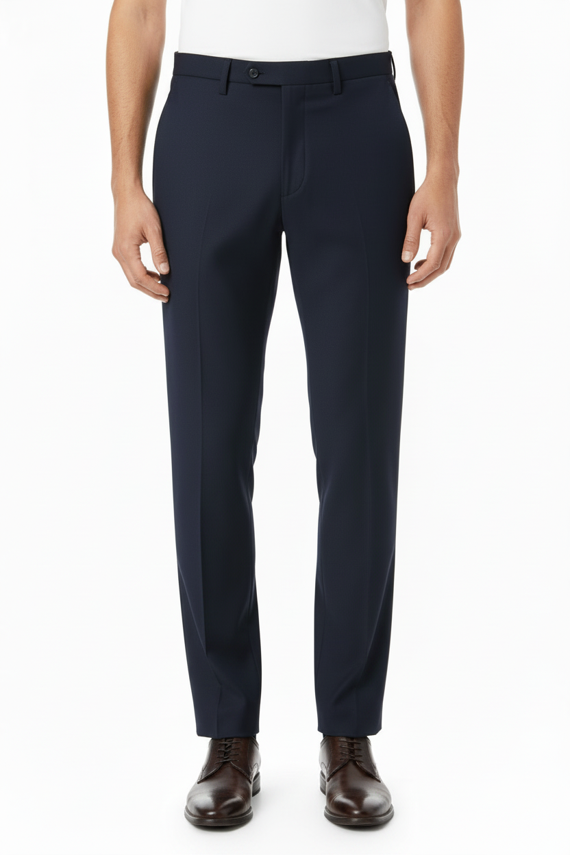 Navy trousers relaxed fit model shot
