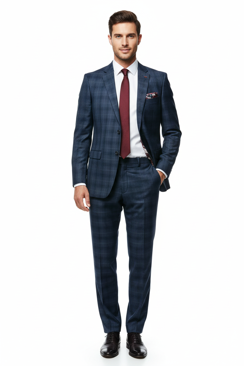 Navy Windowpane Suit - Model Shot