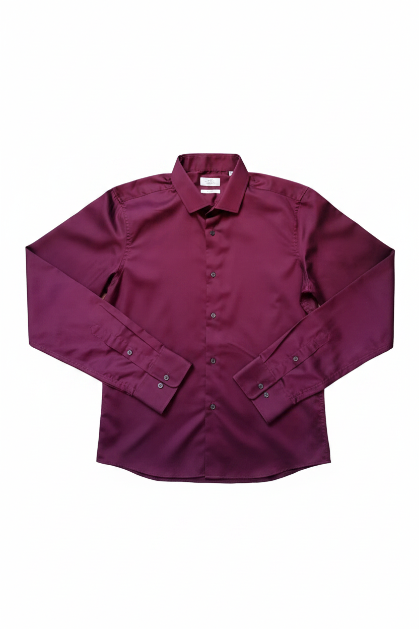 Next Burgundy Slim Fit Formal Shirt - Clean Flat Lay
