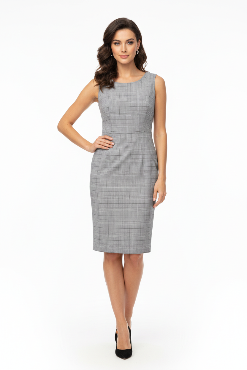 Next Grey Check Formal Dress on Model