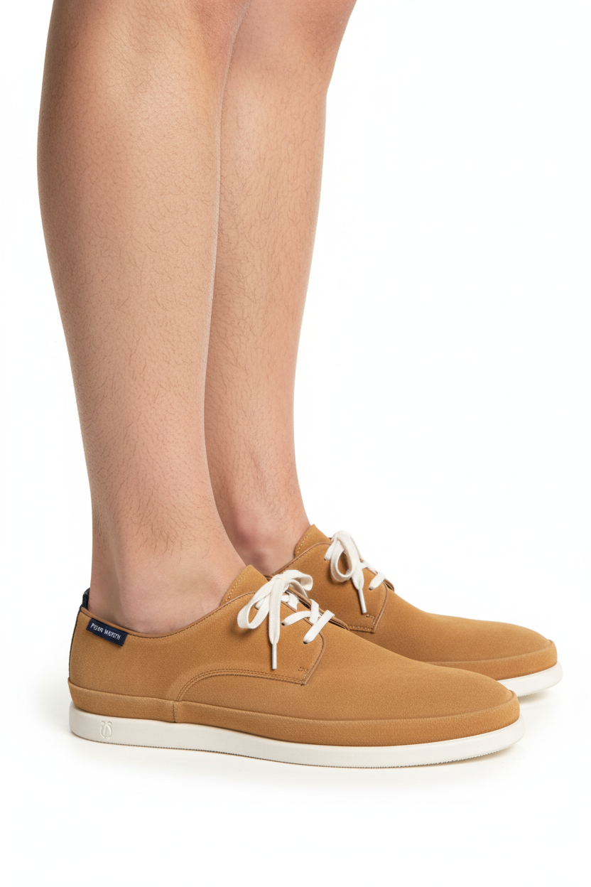 Peter Werth Tan Suede Derbies on Model Calf Down