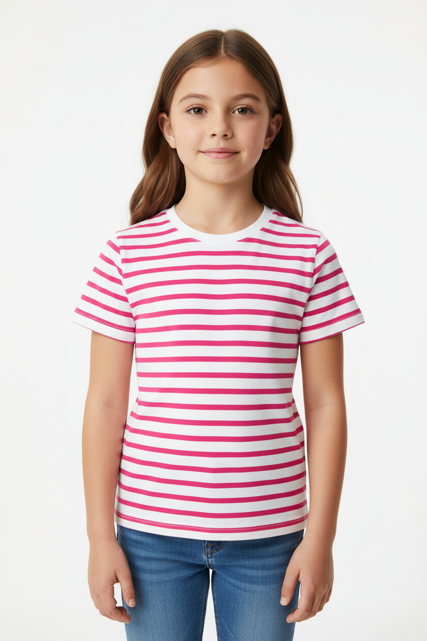 Pink Stripe T-Shirt on Model