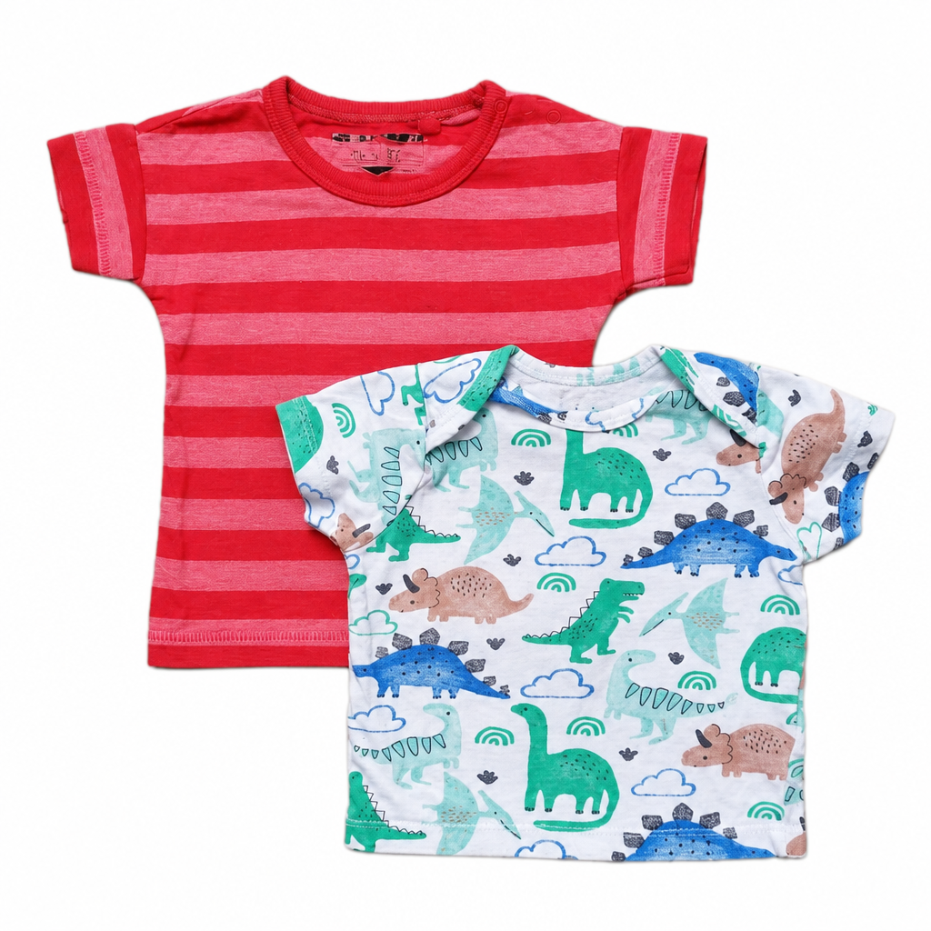 Red striped and dinosaur T-shirts