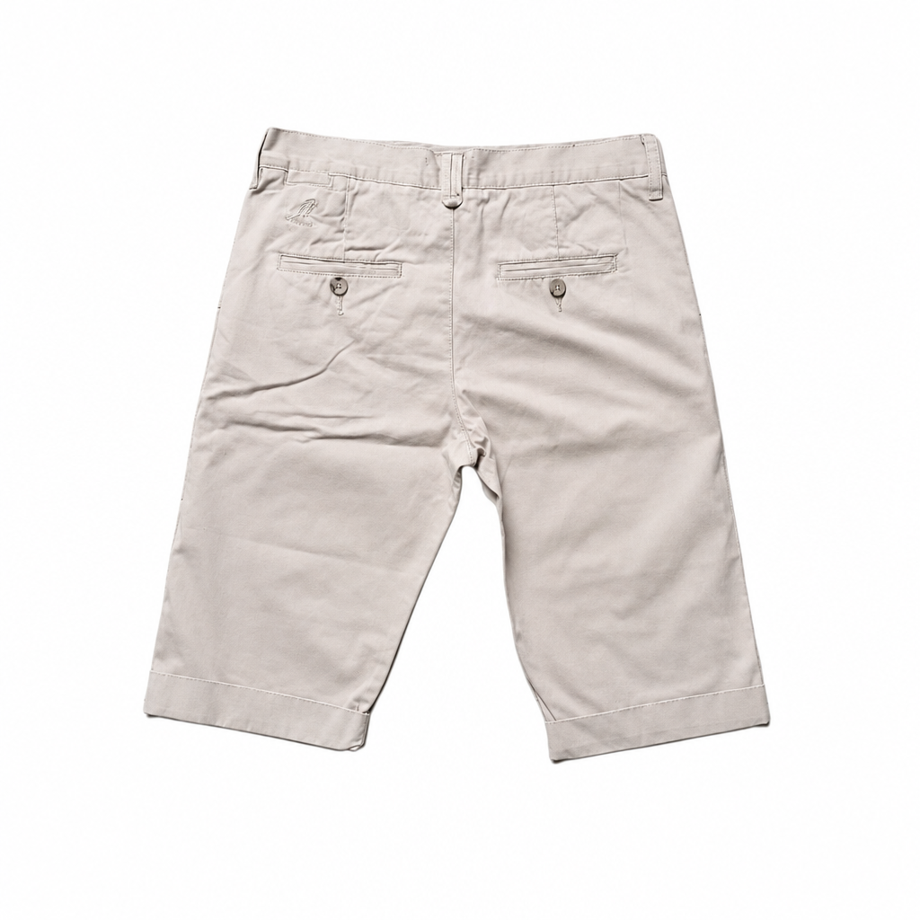 Refined back view of beige chino shorts