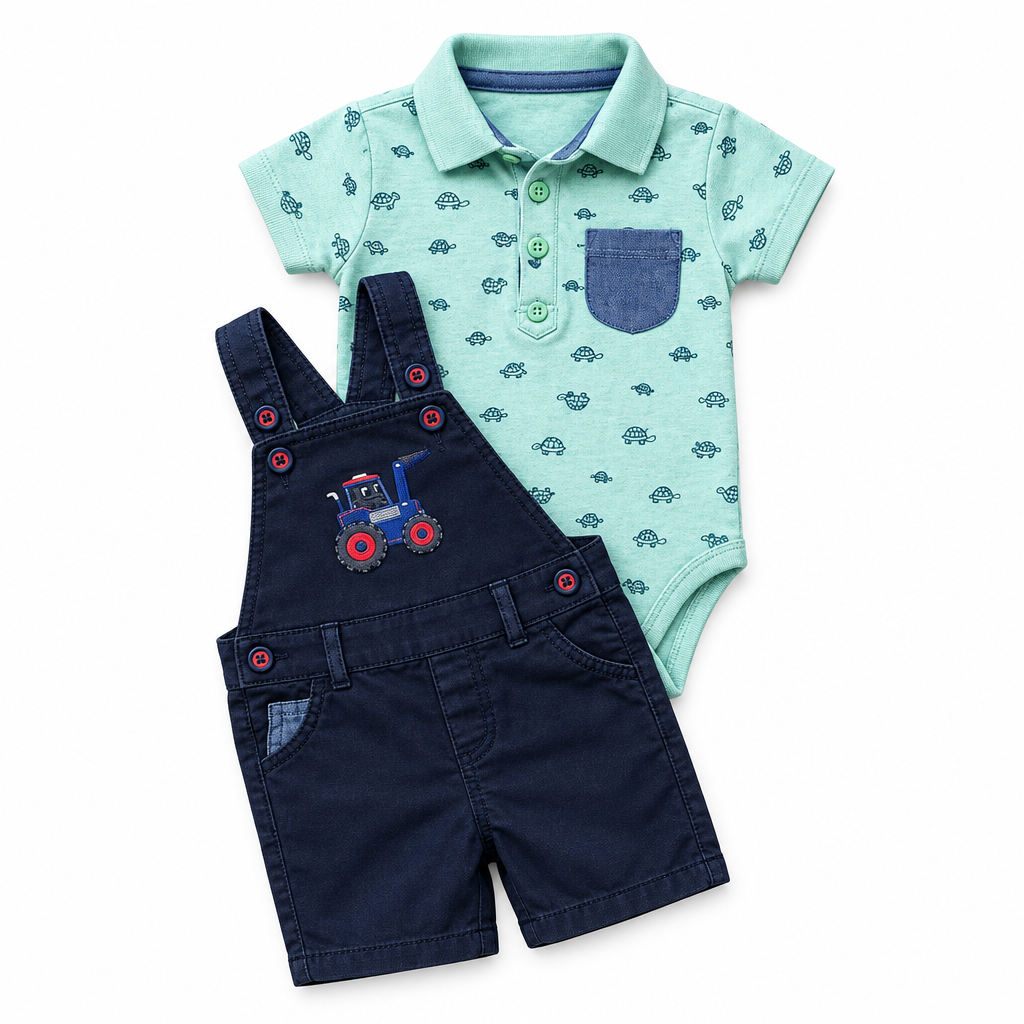 Refined Flat Lay - Turtle Polo & Navy Dungarees