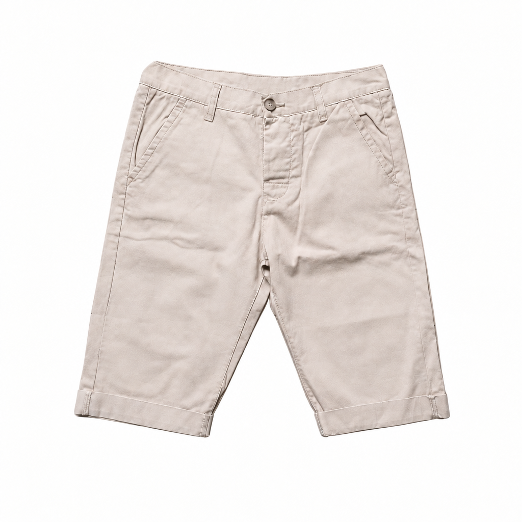 Refined front view of beige chino shorts
