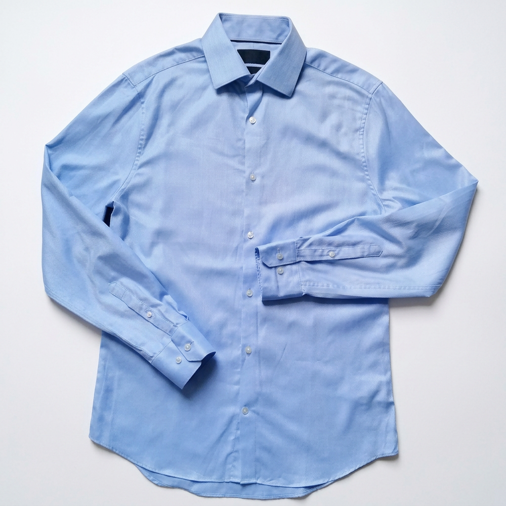 Refined full image of the blue herringbone shirt