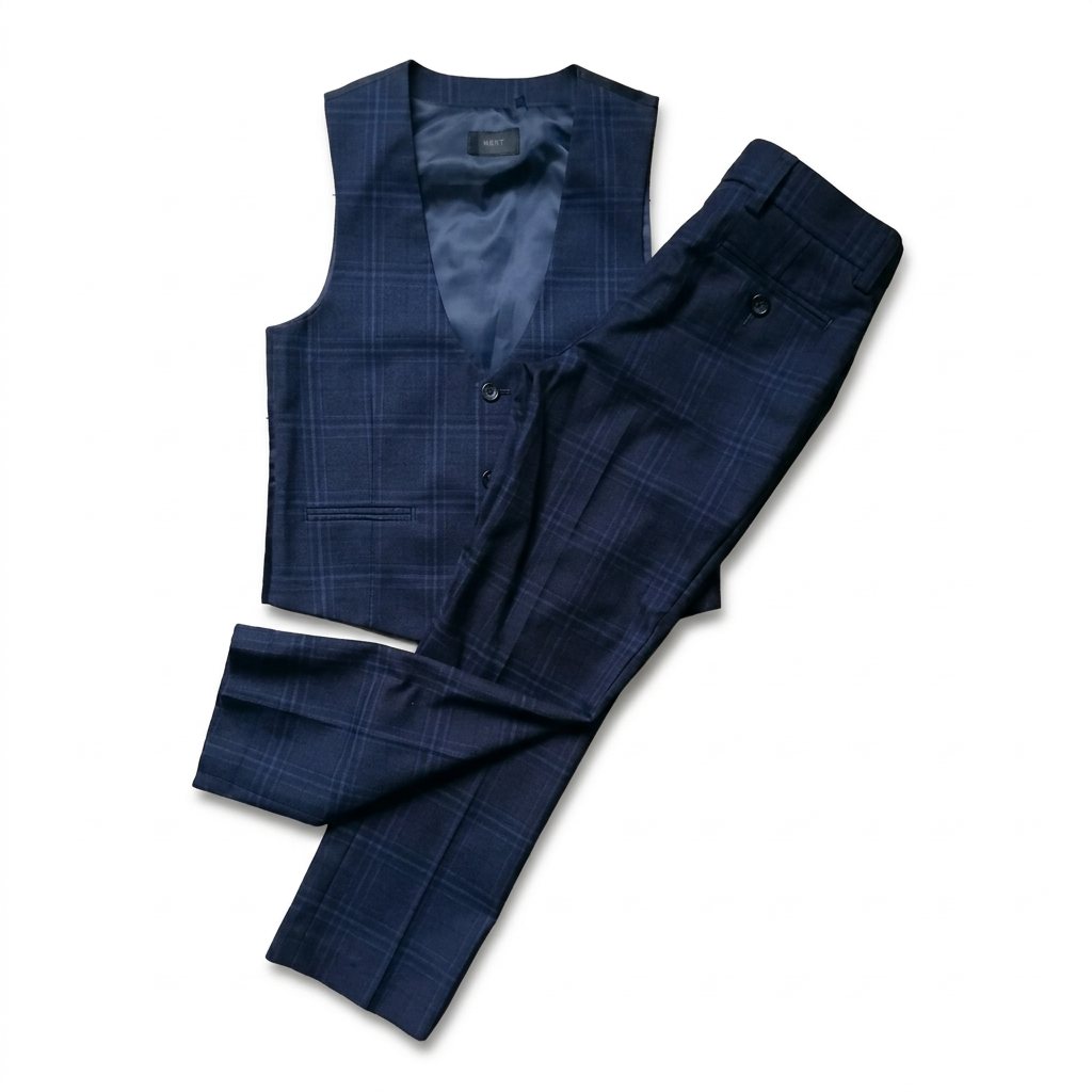 Refined navy check waistcoat and trousers