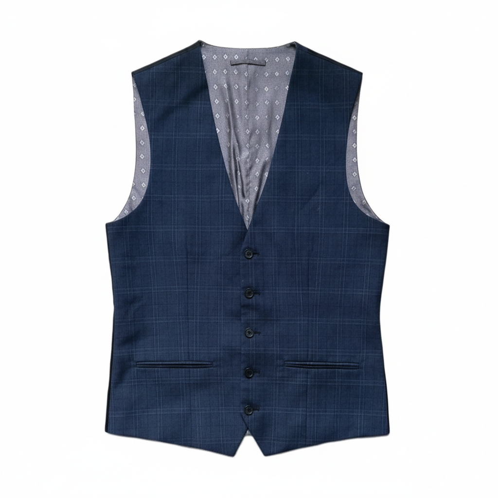 Refined Next Blue Check Waistcoat - Clean White Background