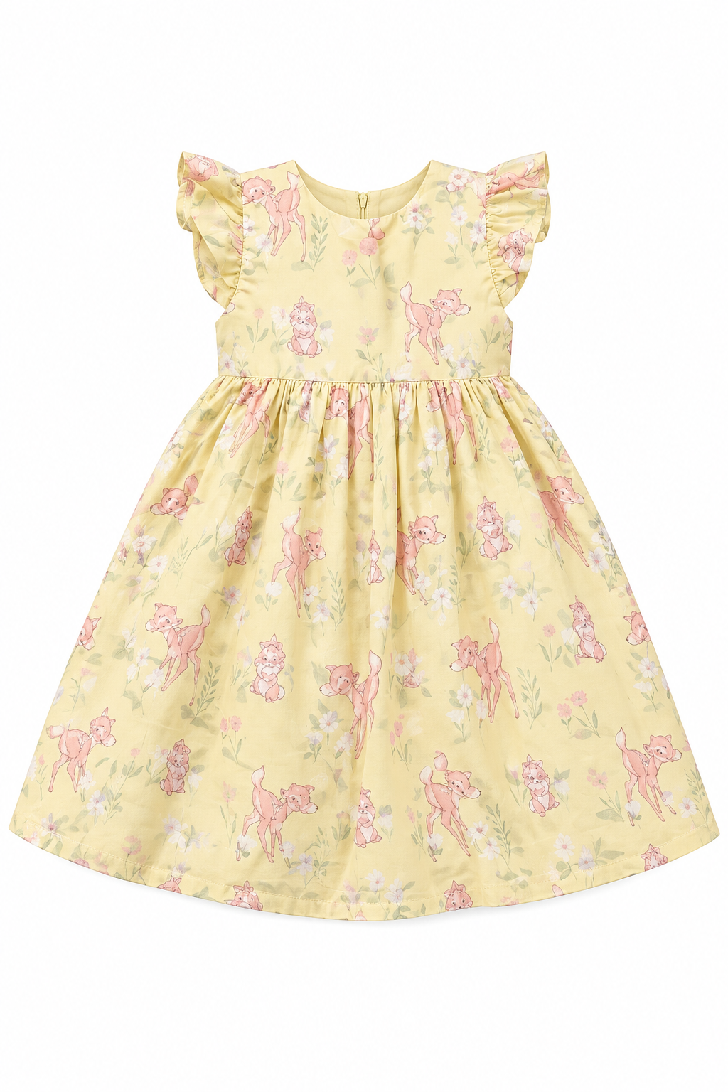 Refined pale yellow fox print dress