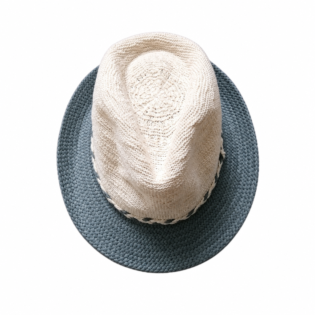 Refined photo of the kids grey and cream trilby hat, tag removed