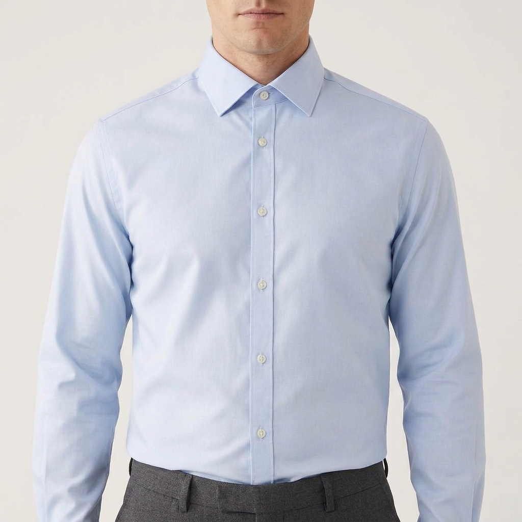 Revised model image with collar button fastened