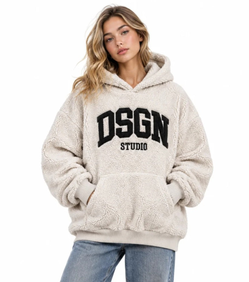 Ladies fleece beige sweatshirt hoodie, medium