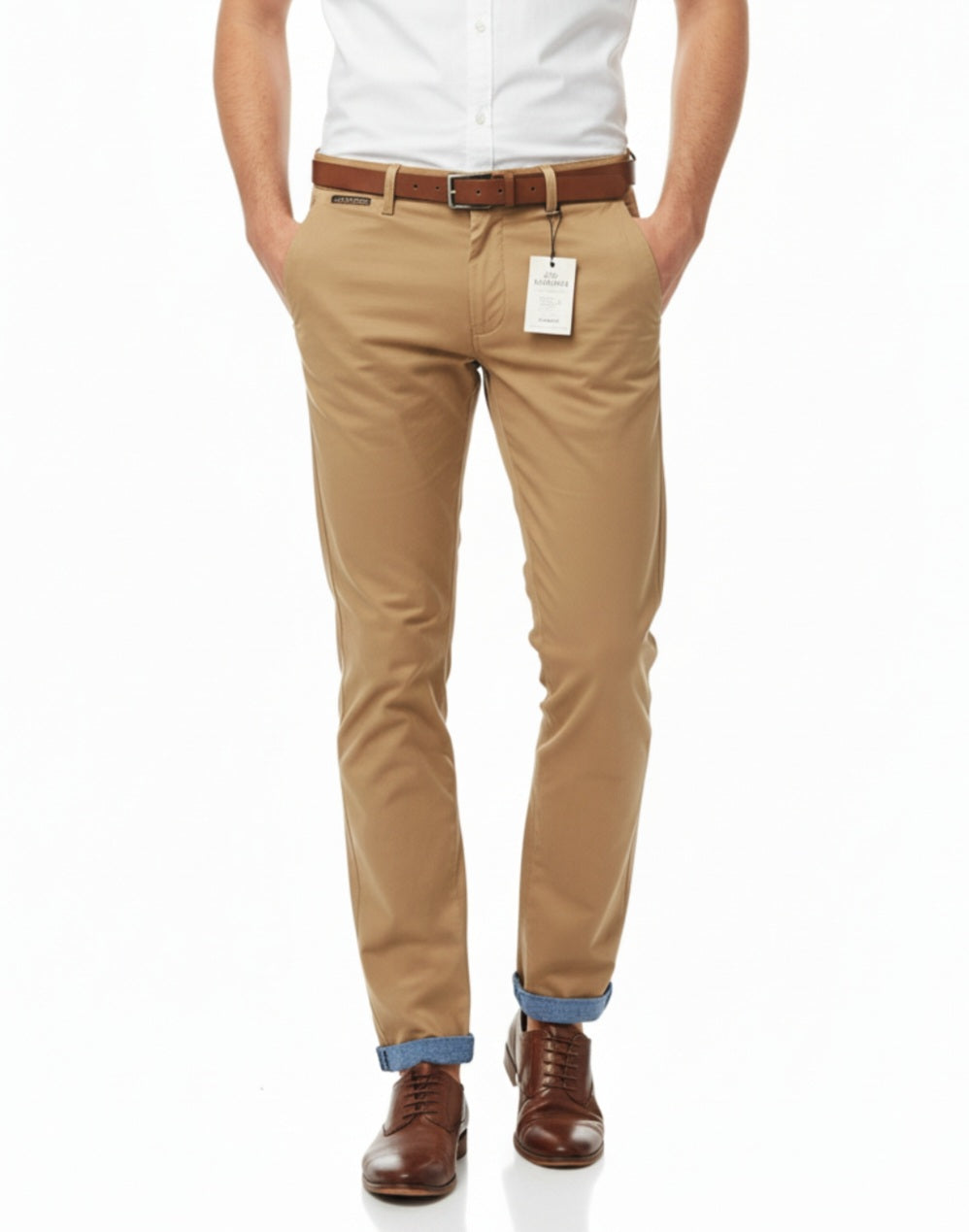 Men brown stretch slim fit chinos W30 L32