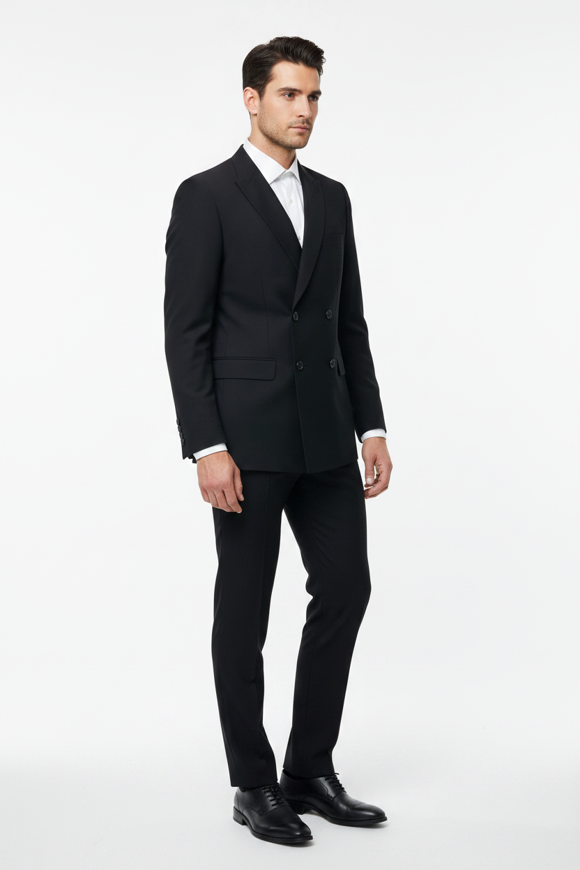 Men Next black double breasted 2 piece slim fit suit 36R/30R