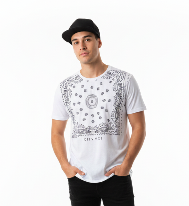 Men white and black t-shirt, small