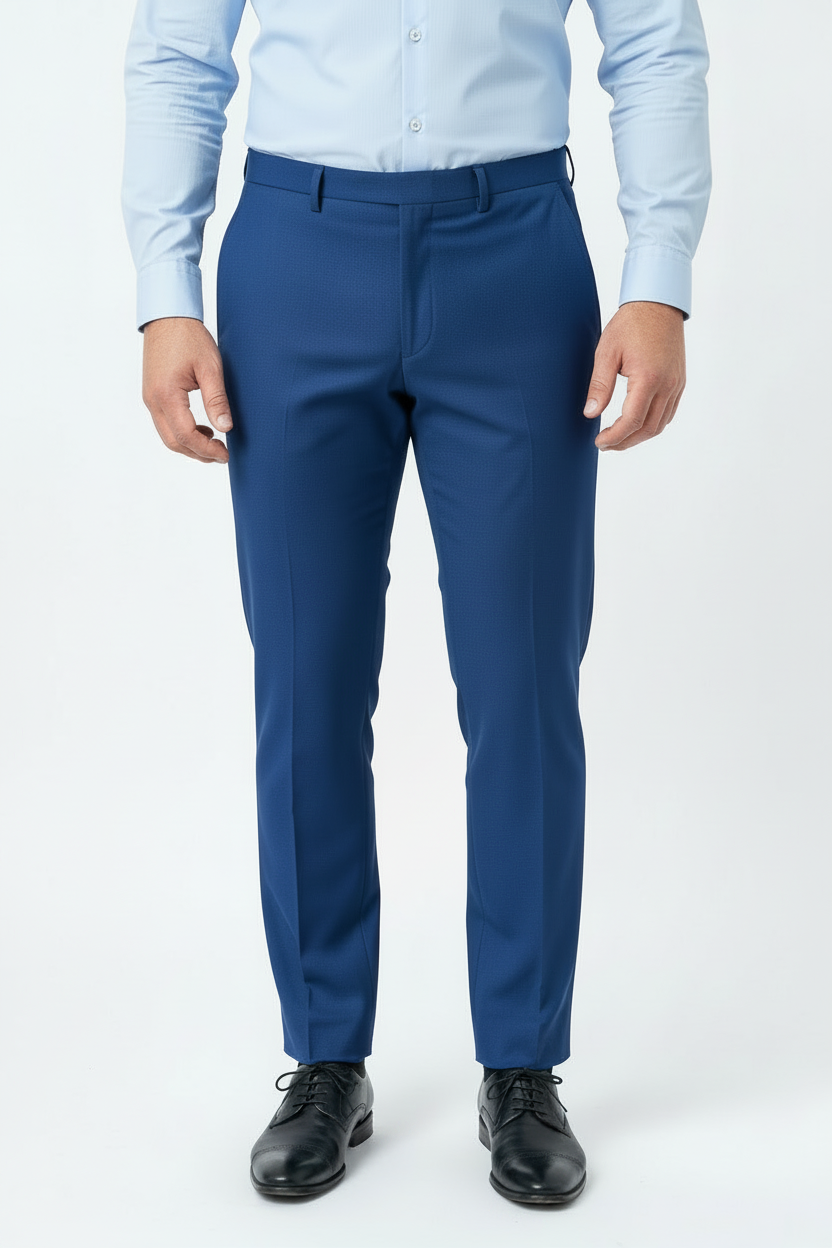 Royal Blue Trousers - Zip Fly, Tucked Sky Blue Shirt