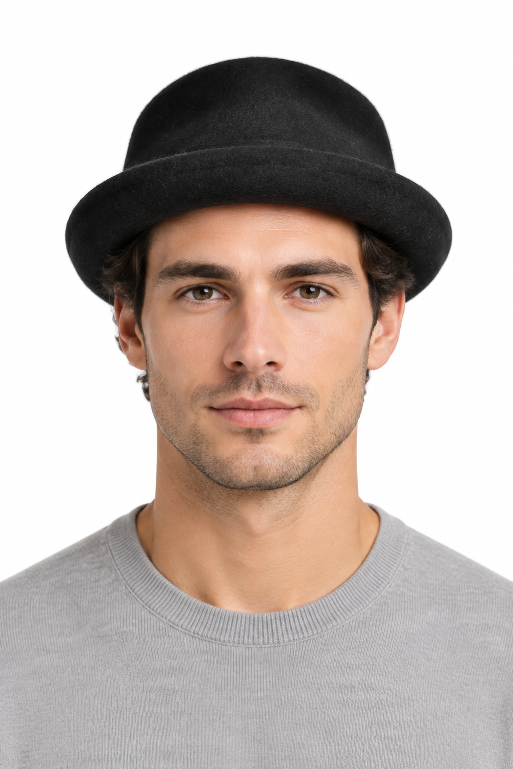 Separate front-facing model image of the black H&M wool hat