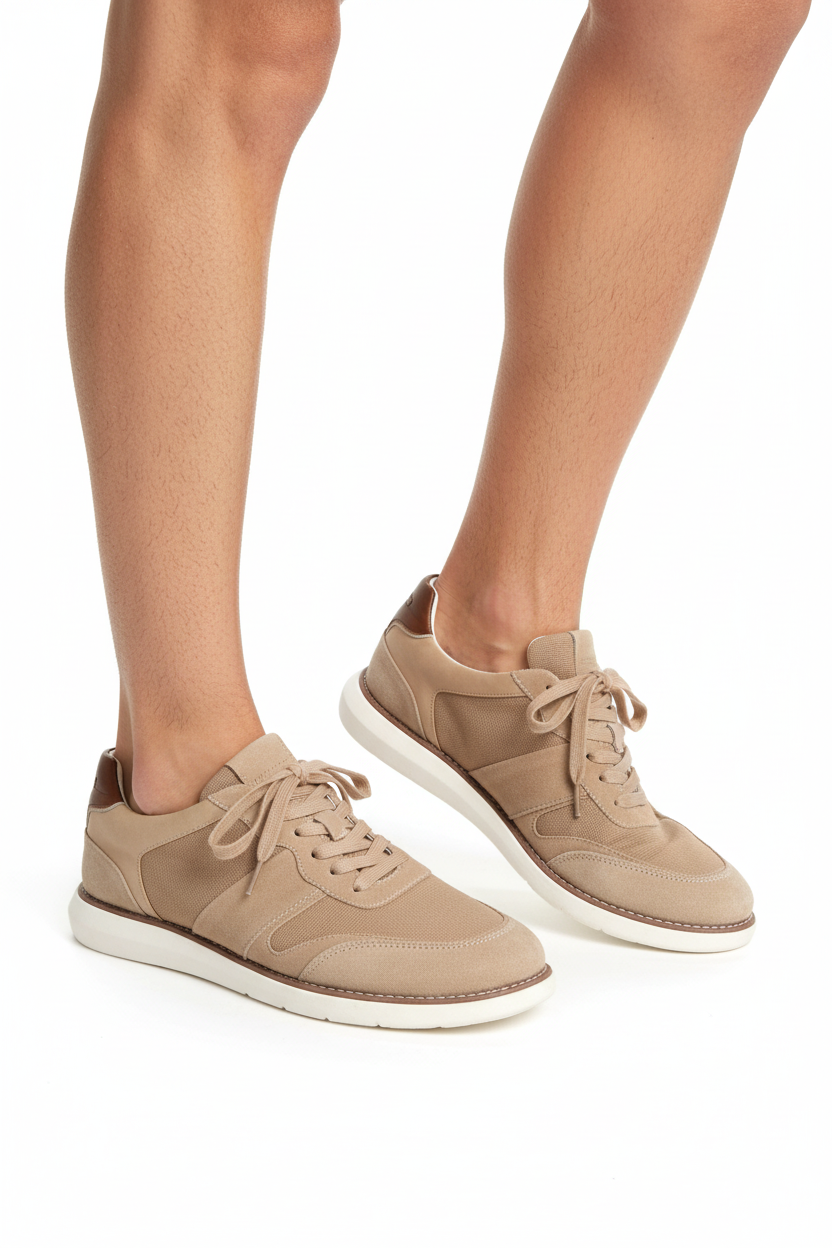 Stone Beige Trainers on Model Calf Down