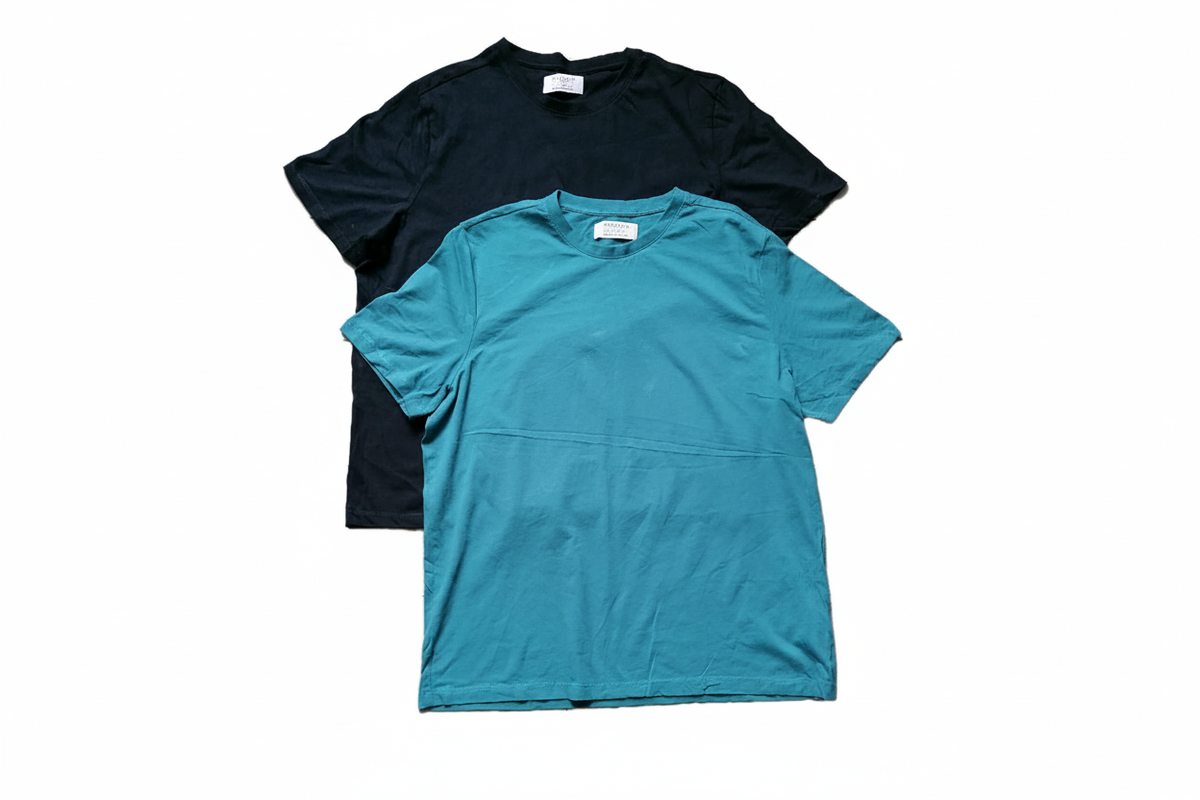 Teal & Black T-Shirt Flat Lay - Side by Side