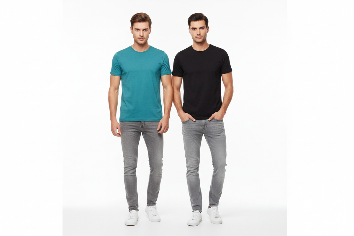 Teal & Black T-Shirt - Two Models Side by Side
