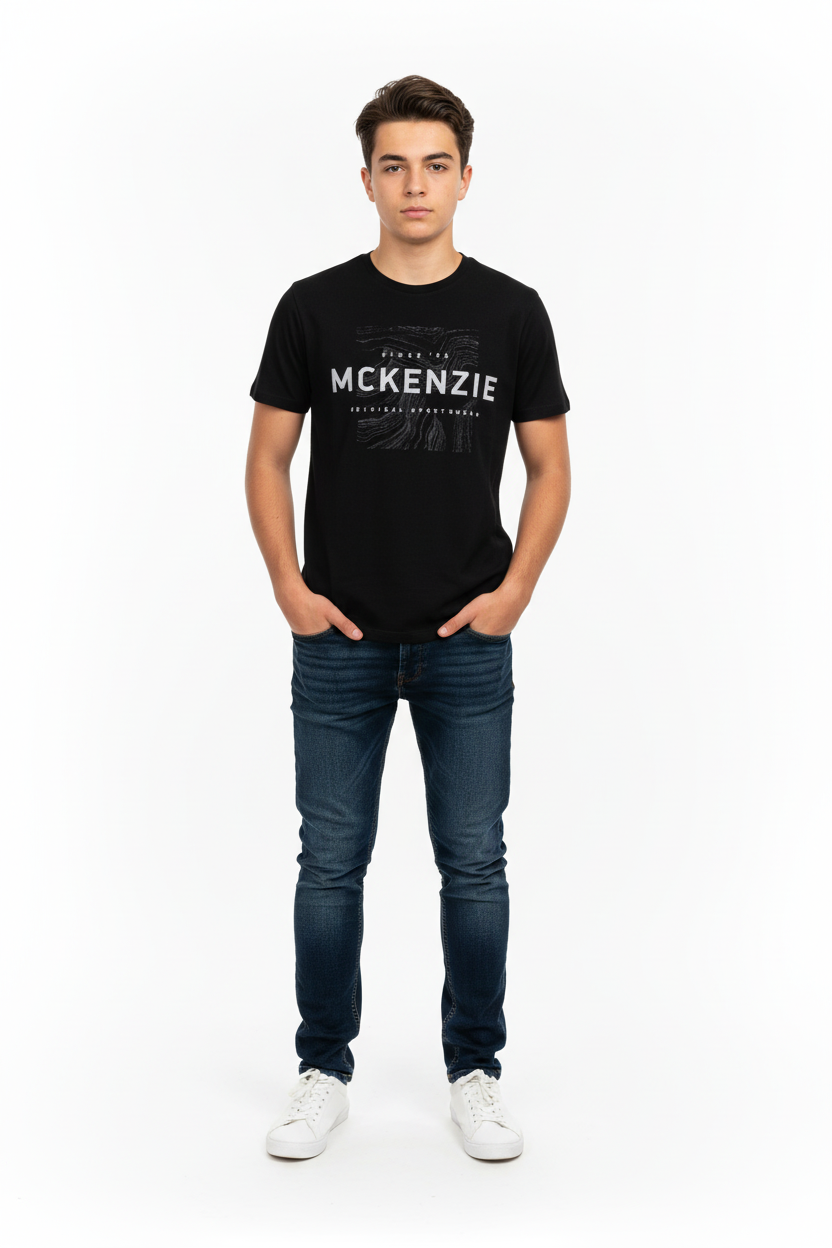 Teen boy model in Mckenzie black t-shirt