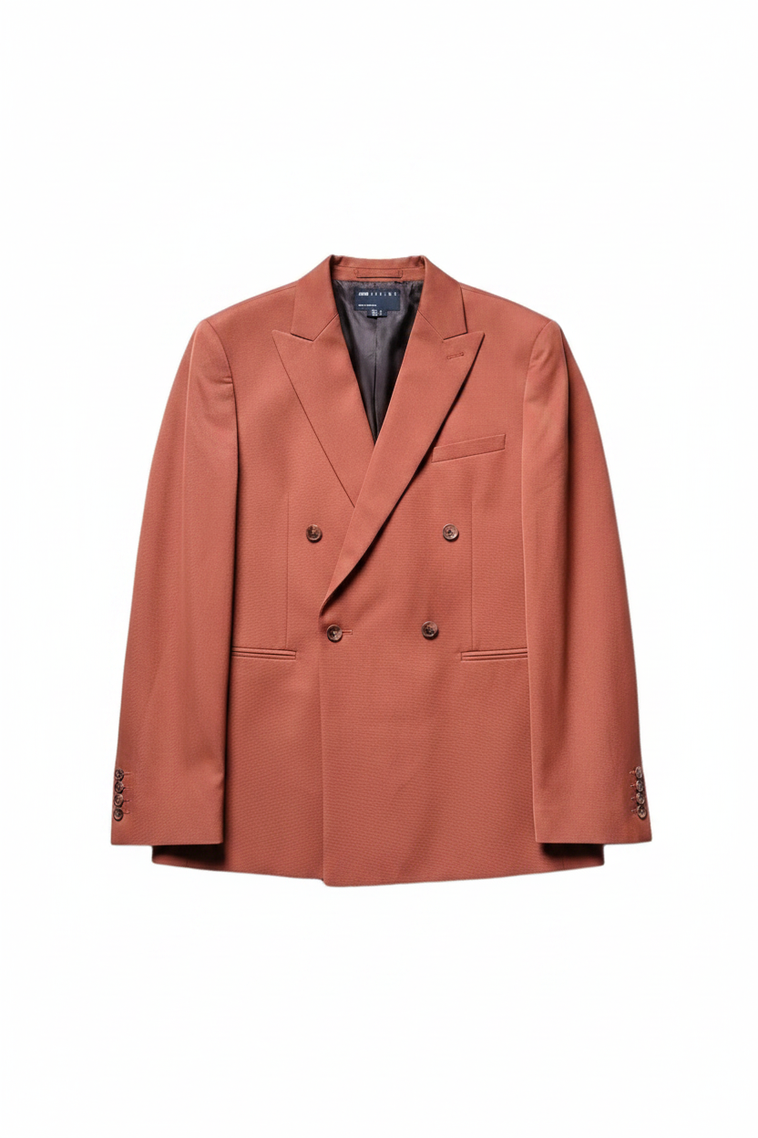 Terracotta suit jacket flat lay