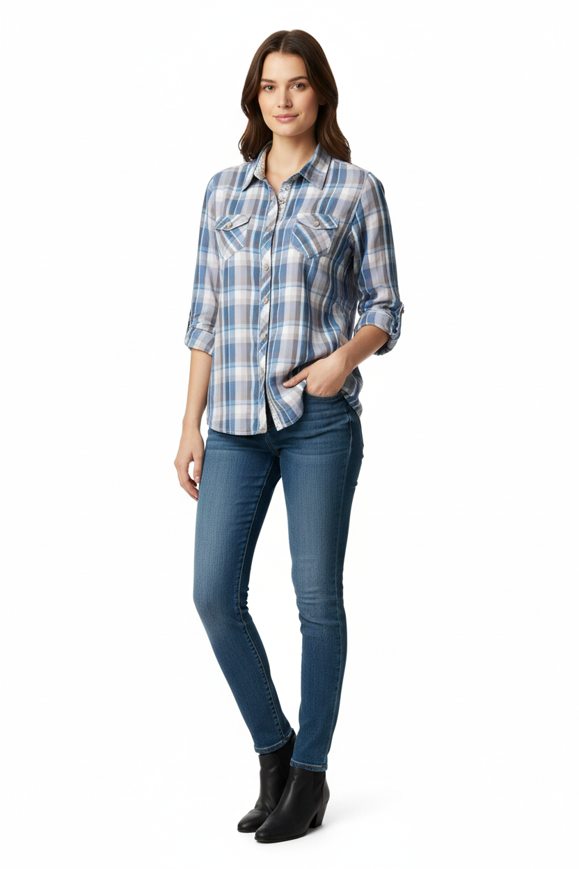 Trespass Check Shirt - Female Model Top to Knee