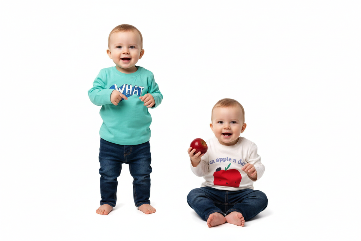 Twin baby models wearing the 2-pack tops