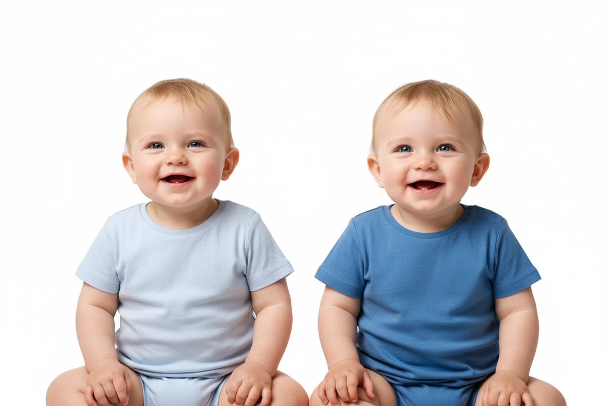 Two Baby Boys Wearing Both Blue T-Shirts