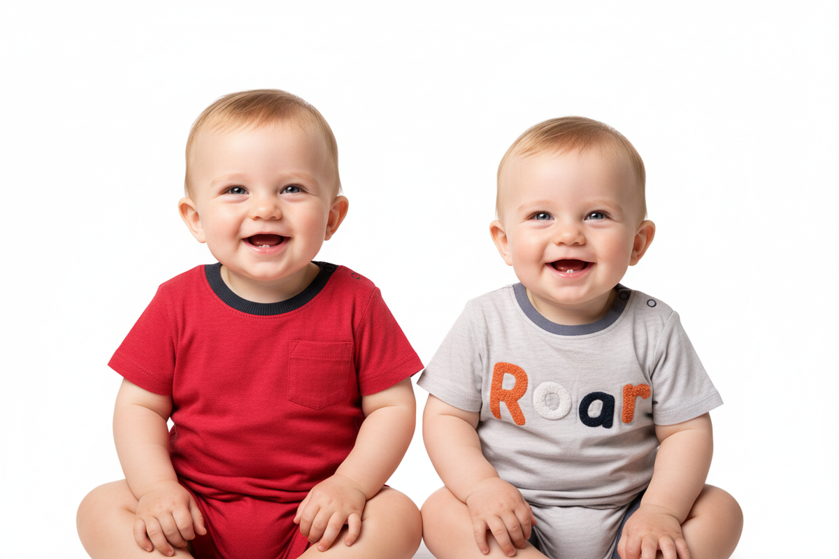 Two baby boys wearing the t-shirts