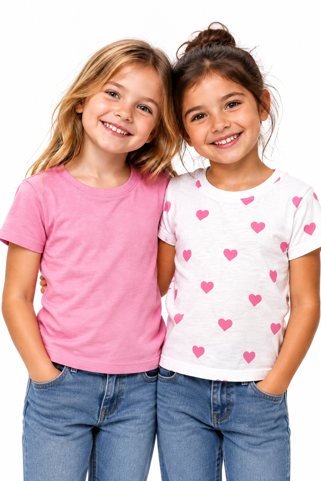 Two girls cropped head to hip