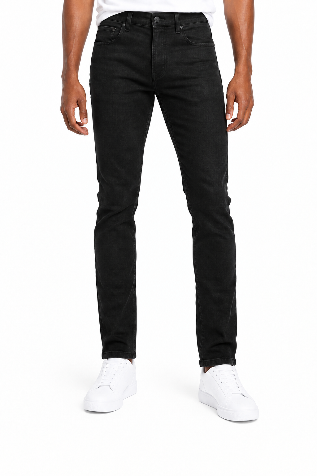 Waist-to-feet view of the black Next jeans