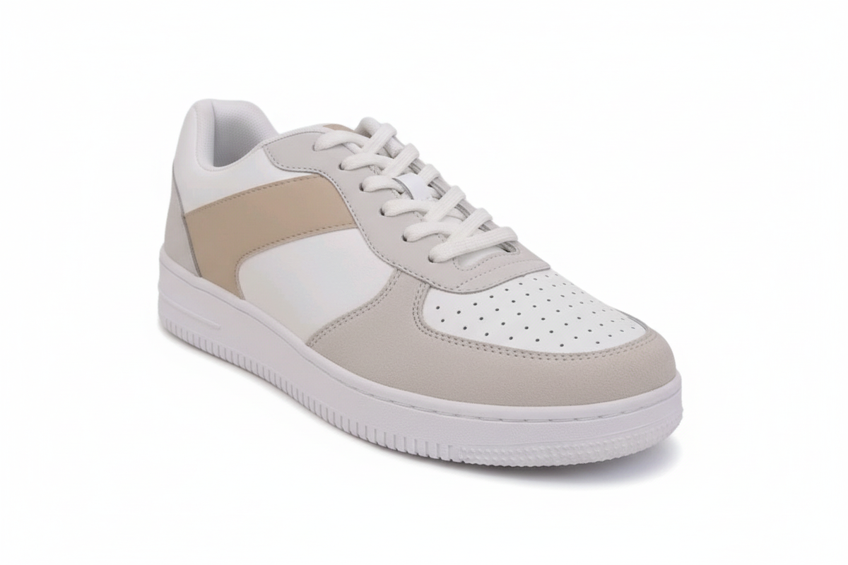 White Beige Court Trainers 3/4 View
