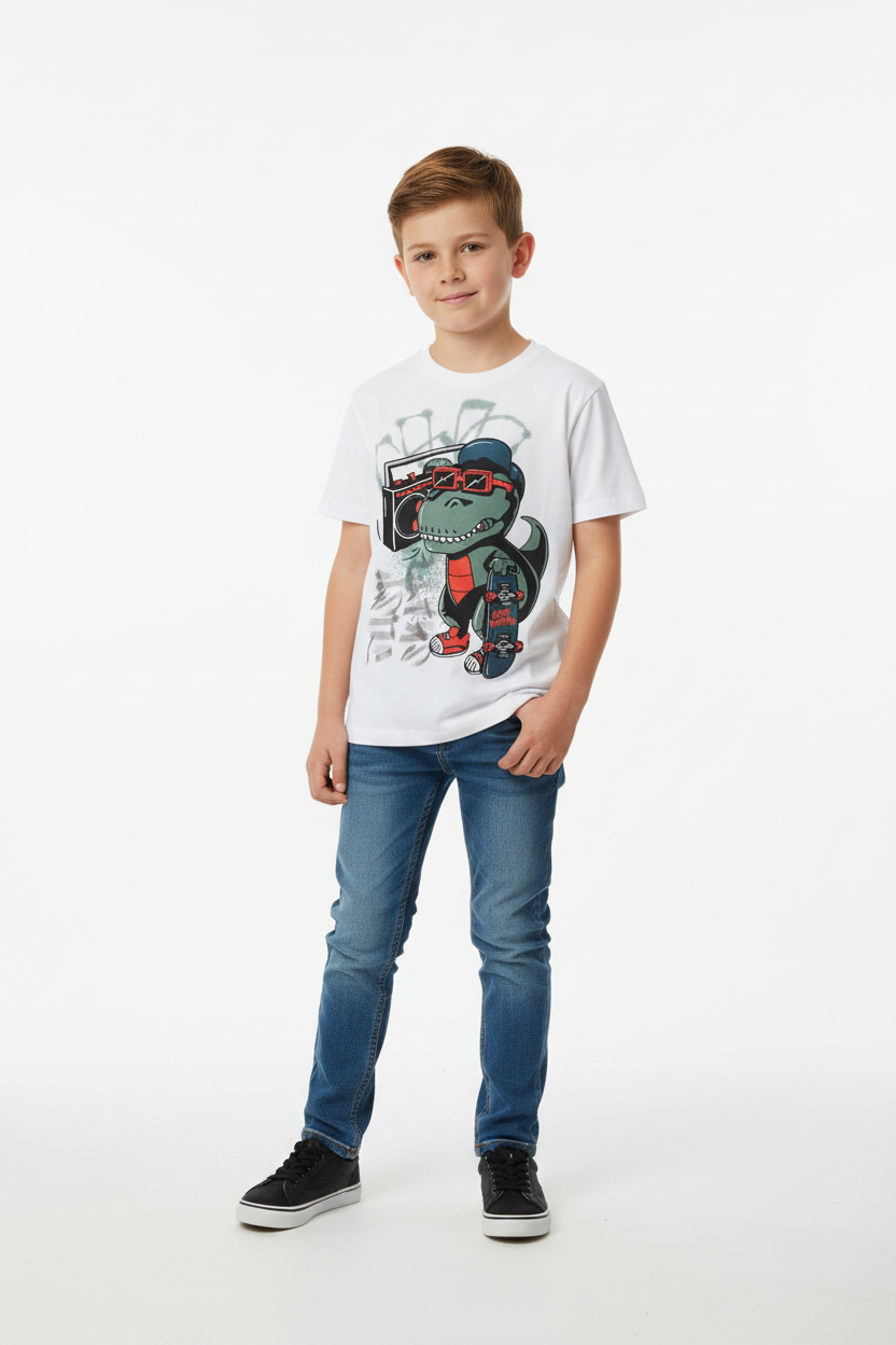 White Dino Tee Model Shot