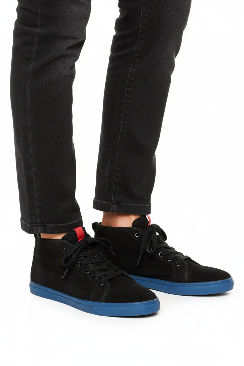 Zara Black Suede Trainers on Model Calf Down